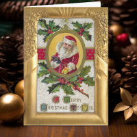 Vintage-Weihnachtsmann-Goldrahmen-Weihnachtskarte