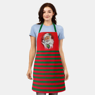 Vintage-Weihnachtsmann Grün und Rot Schürze