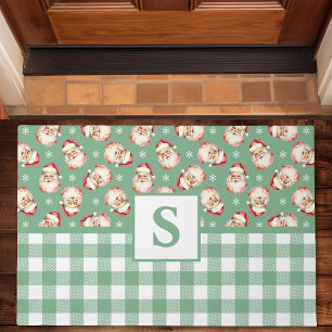 Vintage-Weihnachtsmann-grüner-Gingham-monogrammier Fußmatte