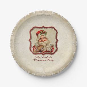 Vintage Weihnachtsmann Ho Ho Ho Silber Glitter Par Pappteller