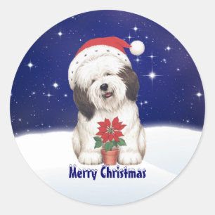 Vintage-Weihnachtsmann-Hund-und-Poinsettie-Weihnac Runder Aufkleber