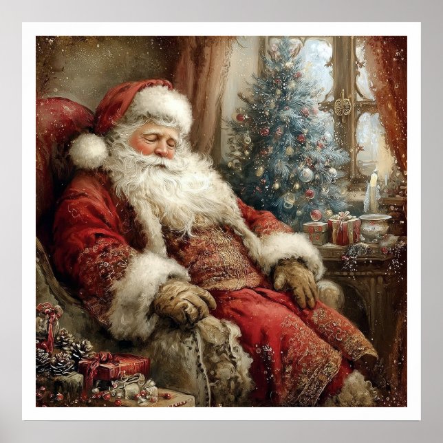 Vintage-Weihnachtsmann-Illustrationsstil im Schlaf Poster (Vorne)