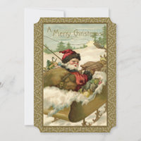 Vintage Weihnachtsmann im goldenen Schlitten