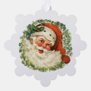 Vintage-Weihnachtsmann-im-Kranz-Papier-Ornament-Ka Ornament Karte