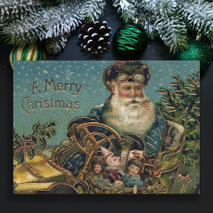 Vintage Weihnachtsmann im Roadster Feiertagskarte