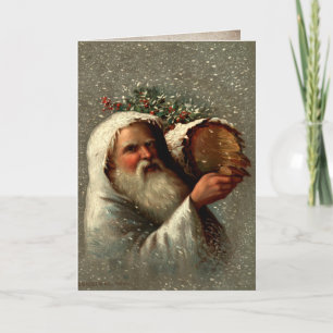Vintage Weihnachtsmann im Schnee mit Julscheit Feiertagskarte