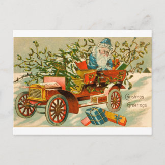 Vintage Weihnachtsmann in einem Auto mit Geschenke Postkarte