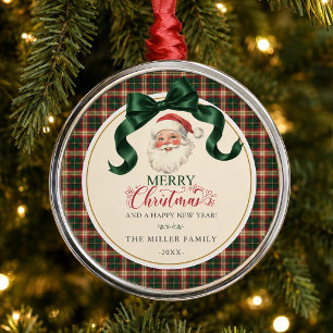 Vintage-Weihnachtsmann-Kariert Frohe Weihnachten P Ornament Aus Metall