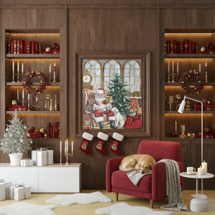 Vintage Weihnachtsmann Kuscheltiere Weihnachten Hi Wandteppich