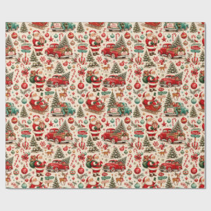 Vintage-Weihnachtsmann-LKW-Geschenkpapier Retro- Geschenkpapier