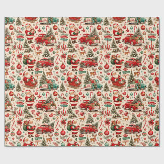 Vintage-Weihnachtsmann-LKW-Geschenkpapier | Retro- Geschenkpapier