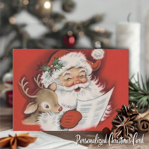 Vintage Weihnachtsmann mit Baby Rudolf Weihnachtsf Feiertagskarte