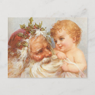 Vintage Weihnachtsmann mit Baby - Weihnachten Postkarte