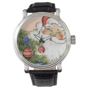 Vintage-Weihnachtsmann mit Baumschmuck Armbanduhr