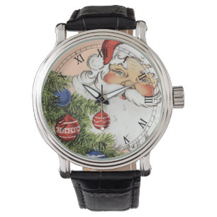 Vintage-Weihnachtsmann mit Baumschmuck Armbanduhr