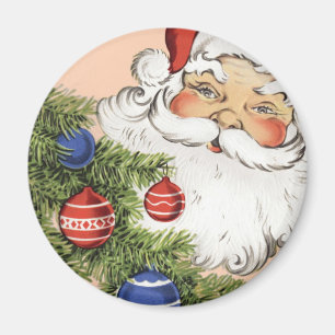 Vintage Weihnachtsmann mit Baumschmuck Magnet