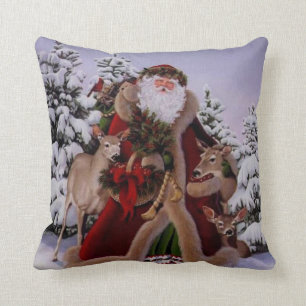 Vintage Weihnachtsmann mit den Tieren Kissen