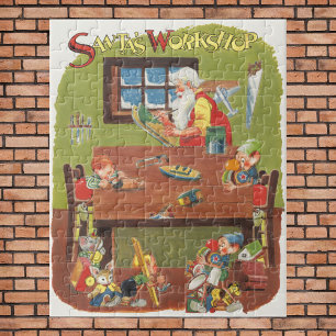 Vintage-Weihnachtsmann mit Elfen in der Werkstatt Puzzle