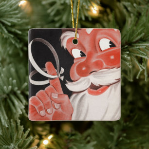 Vintage Weihnachtsmann mit Erinnerungsschnur am Fi Keramikornament