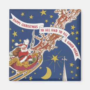 Vintage-Weihnachtsmann mit fliegenden Rentieren Magnet