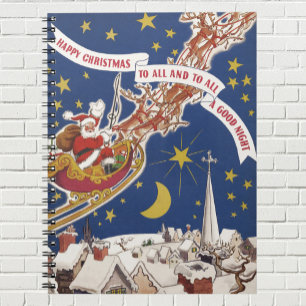 Vintage-Weihnachtsmann mit fliegenden Rentieren Notizblock