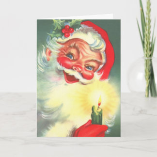 Vintage Weihnachtsmann mit Kerze Feiertagskarte