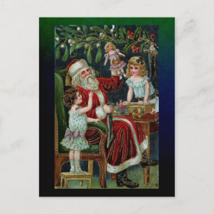 Vintage Weihnachtsmann mit Kindern, Geschenken und Postkarte