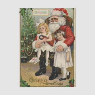 Vintage Weihnachtsmann mit Kindern und einem Efeu- Seidenpapier