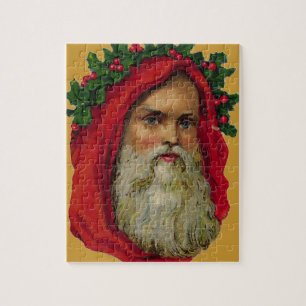 Vintage Weihnachtsmann mit Kranz Puzzle