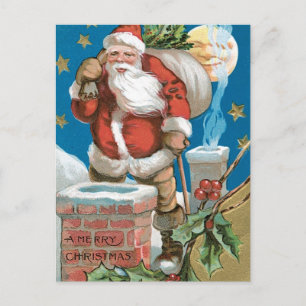 Vintage Weihnachtsmann mit Mond Feiertagspostkarte