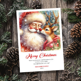 Vintage-Weihnachtsmann mit Rudolph-freudiger Weihn Feiertagskarte