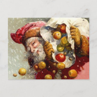 Vintage Weihnachtsmann mit Sack Äpfel Apfel Antik Feiertagspostkarte