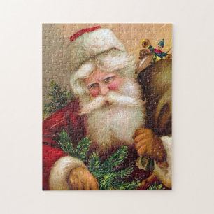 Vintage Weihnachtsmann mit Sack voller Spielzeuge Puzzle