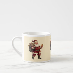 Vintage-Weihnachtsmann mit Spielzeugsack und lecke Espressotasse