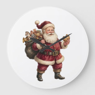 Vintage-Weihnachtsmann mit Spielzeugsack und lecke Große Wanduhr