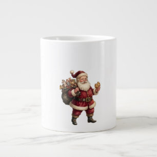 Vintage-Weihnachtsmann mit Spielzeugsack und lecke Jumbo-Tasse