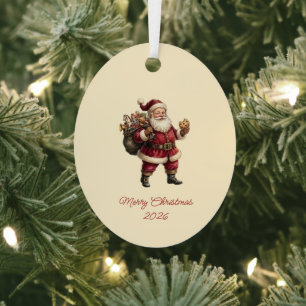 Vintage Weihnachtsmann mit Spielzeugsack und lecke Ornament Aus Metall
