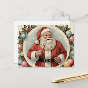 Vintage Weihnachtsmann mit Weihnachtskränzen  Postkarte