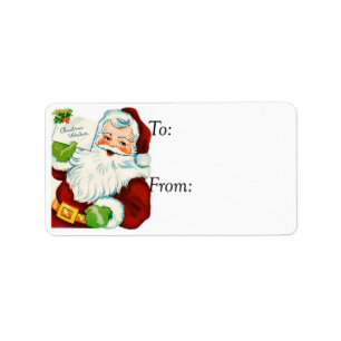 Vintage Weihnachtsmann mit Weihnachtswünschen Gesc Adressaufkleber