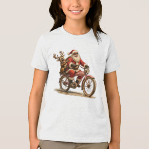 Vintage-Weihnachtsmann-Motorrad-Rentier-Weihnachts Tri-Blend Shirt