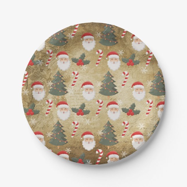 Vintage-Weihnachtsmann-Muster Pappteller (Vorderseite)