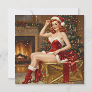 Vintage-Weihnachtsmann-Pin-up-Kunst Einladung