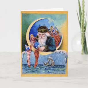 Vintage-Weihnachtsmann-Postkarte über dem Meer Feiertagskarte