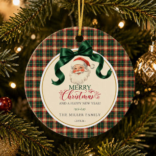 Vintage Weihnachtsmann Preppy Karo Frohe Weihnacht Keramik Ornament