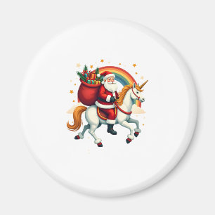 Vintage Weihnachtsmann reitet auf Einhorn Regenbog Magnet