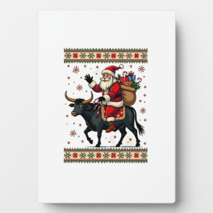 Vintage-Weihnachtsmann reitet auf Highland-Kuh Wei Fotoplatte
