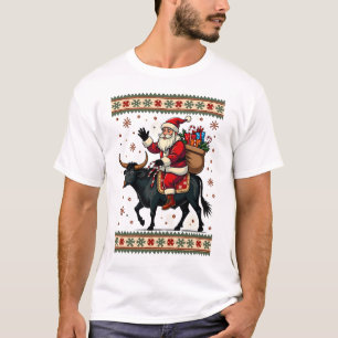Vintage-Weihnachtsmann reitet auf Highland-Kuh Wei T-Shirt