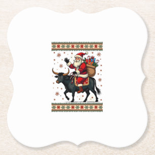 Vintage-Weihnachtsmann reitet auf Highland-Kuh Wei Untersetzer