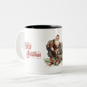 Vintage-Weihnachtsmann reitet auf Pferden und Weih Zweifarbige Tasse
