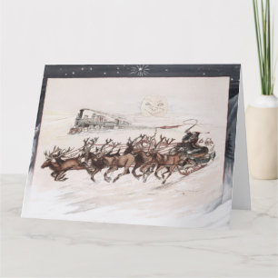 Vintage Weihnachtsmann & Rentier mit Mond; circa 1 Karte